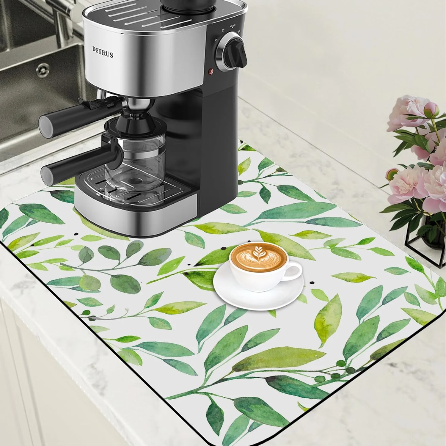 Certified Dish Drying Mat Watercolor Green Leaves Coffee Bar Mat for Countertop Absorbent Hide Stain Rubber Backed Dish Drainer Rack Pad Espresso Machine Cafe Table Decor 15.7 x 23.6 Inch Outstanding