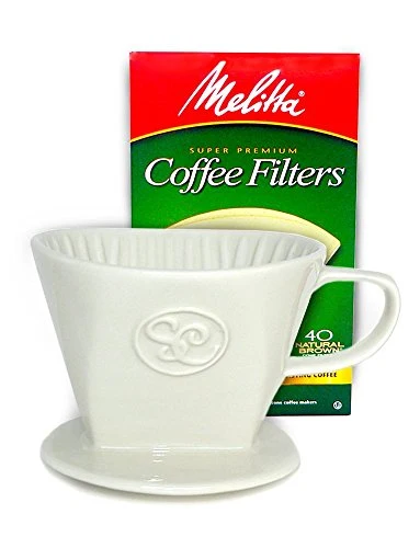 Modern Ceramic Pour Over Coffee Maker with 40 Count Melitta Filters Advanced