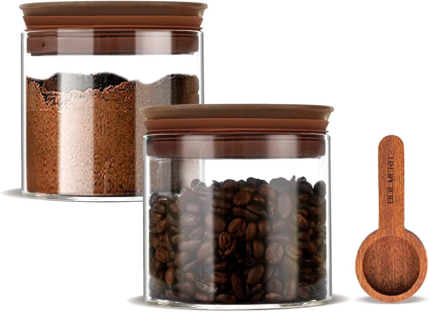 Premium 17 oz Coffee Canister with Scoop and Wooden Lids Airtight Glass Coffee Beans Storage Container Sets of 2 for Ground Coffee Food Storge Jars for Ground Coffee Bar Ce Snack Prestigious