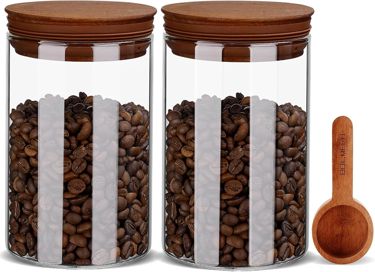 Green 27oz Coffee Canister with Scoop and Wooden Lids Airtight Coffee Grounds Container Set of 2 for Coffee Bar Organizer Quality