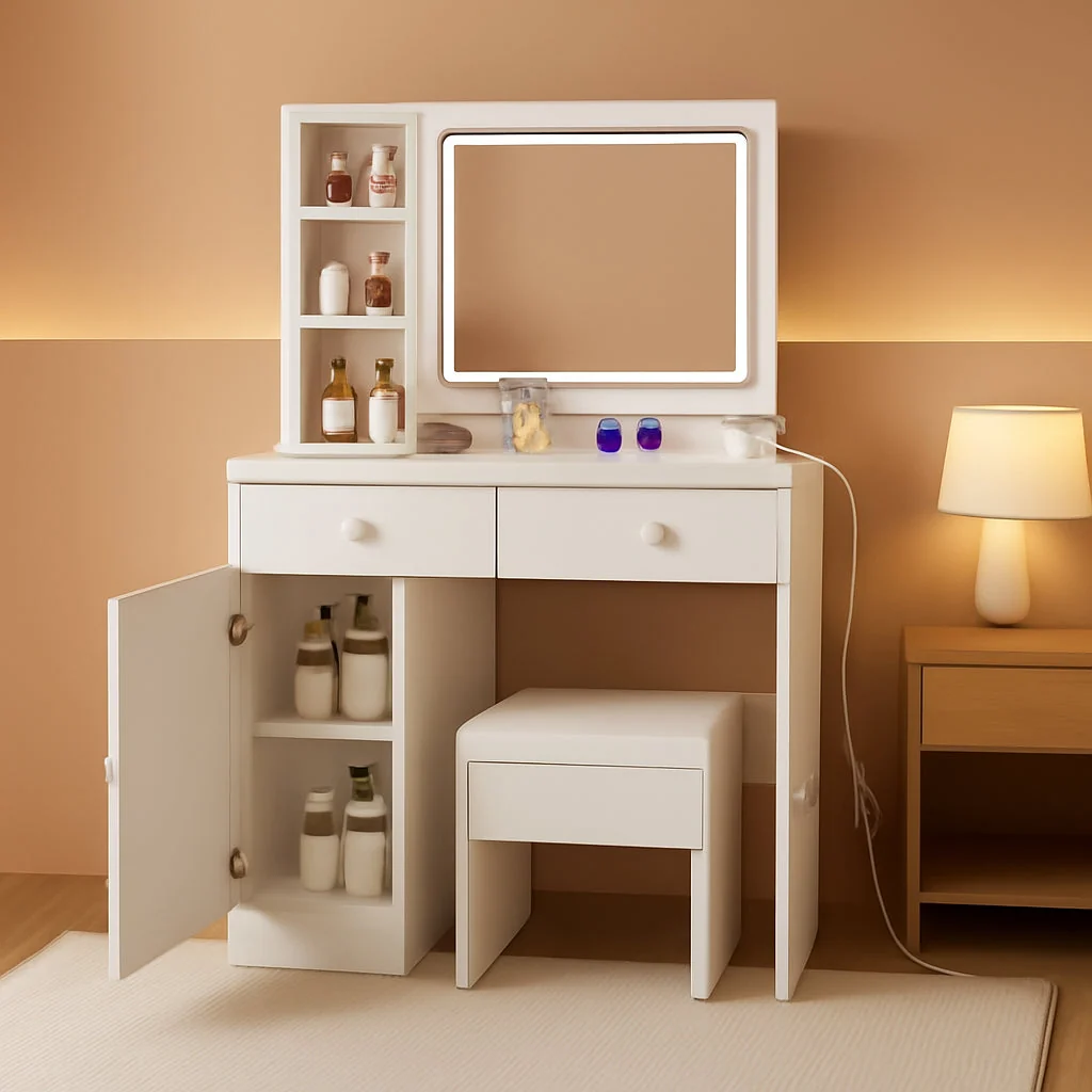 Safe White Vanity Table Set With Extra Large Storage Drawers Reusable