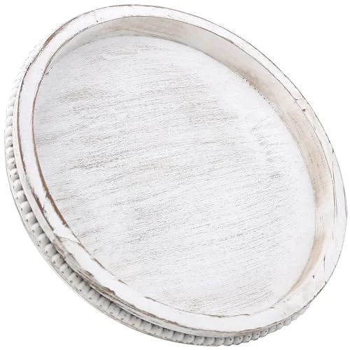 High-End Round Wood Serving Tray with Beaded Carefully Designed