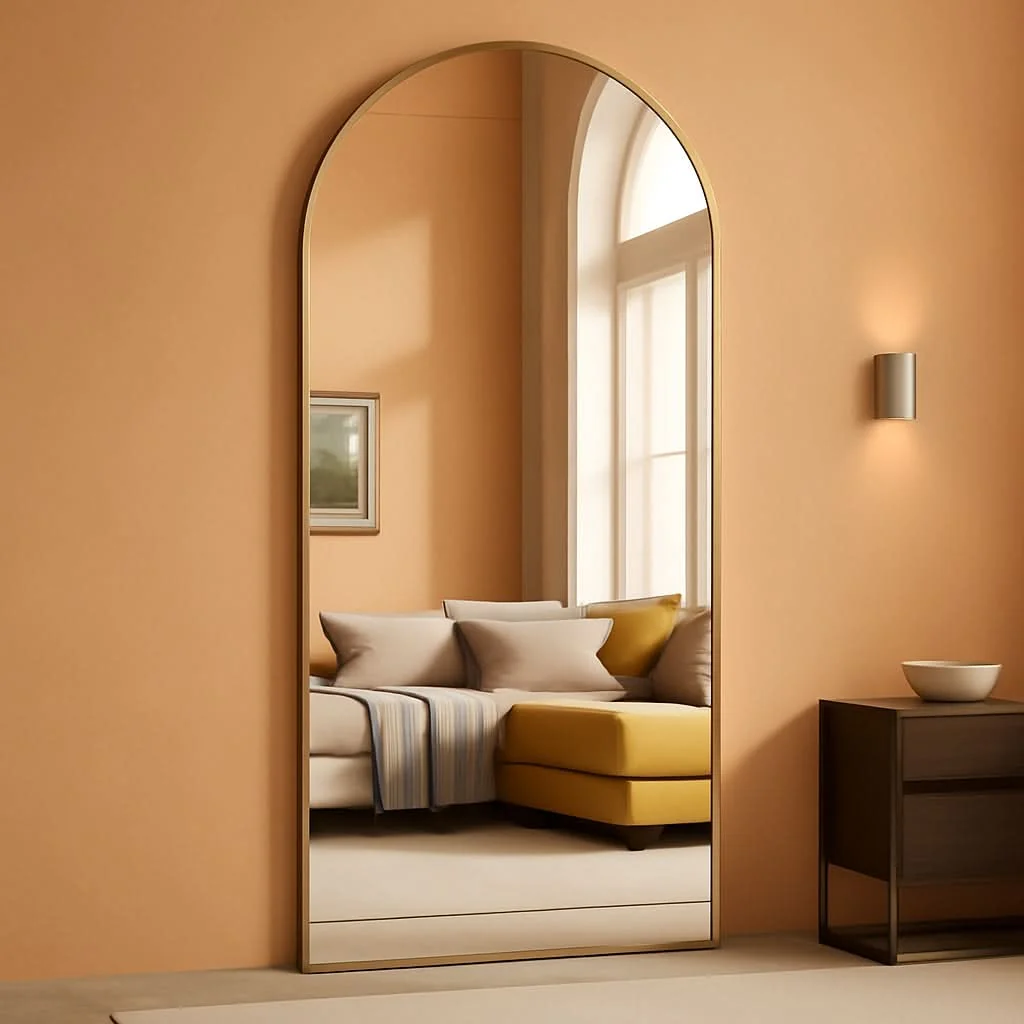 Reliable 71x30Inch Arched Floor standing Mirror Goldtone Finish Optimized