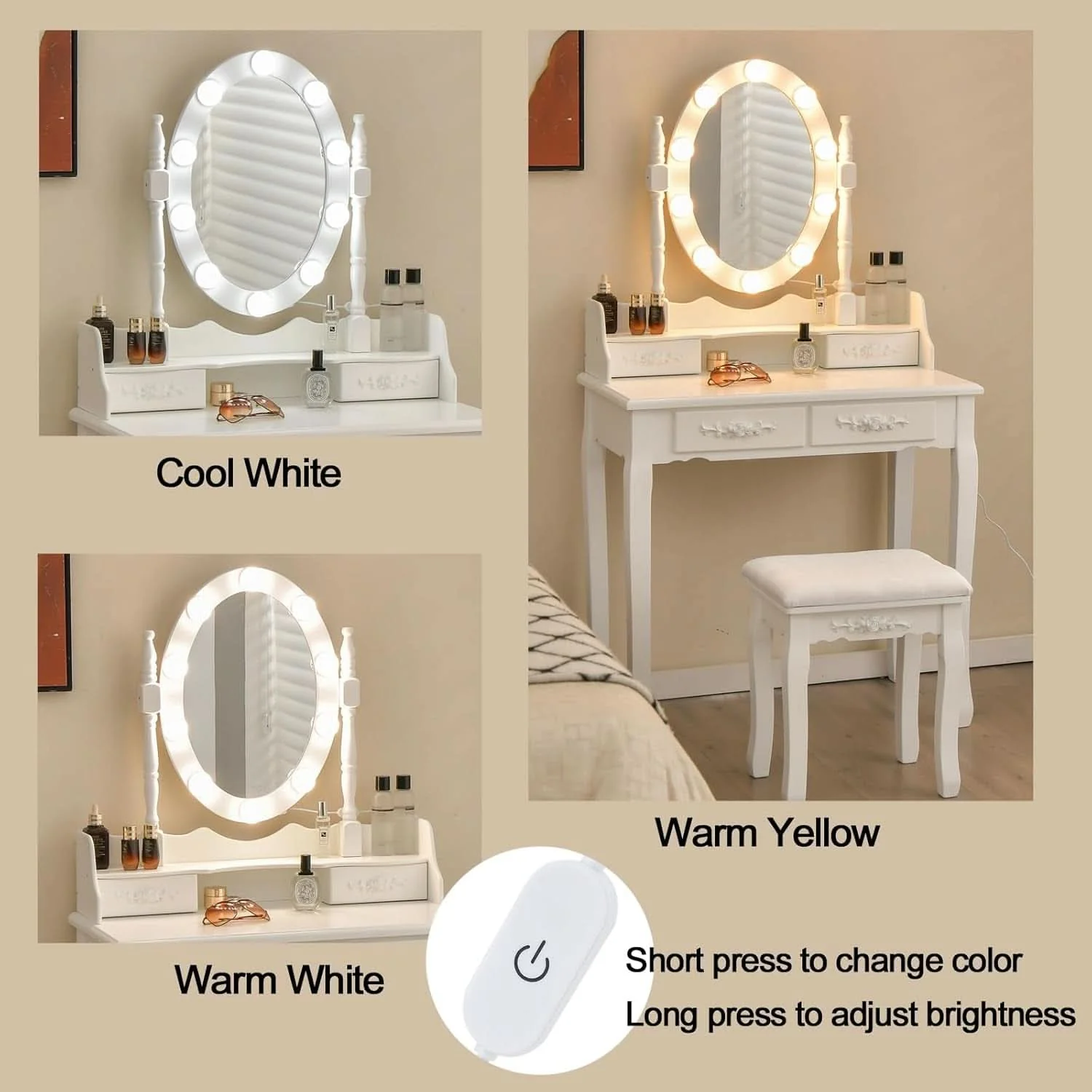 Reliable White Premium Makeup Vanity Table Illuminated Mirror Premium Material