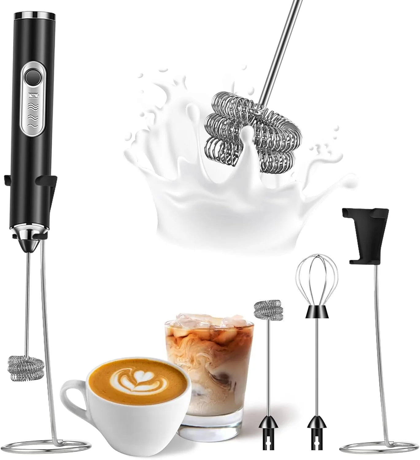 Unique Southman Milk Frother Foamer with Stainless Steel Stand Rechargeable Electric Milk Frother Handheld Whisk Drink Mixer for Latte Cappuccino Trusted