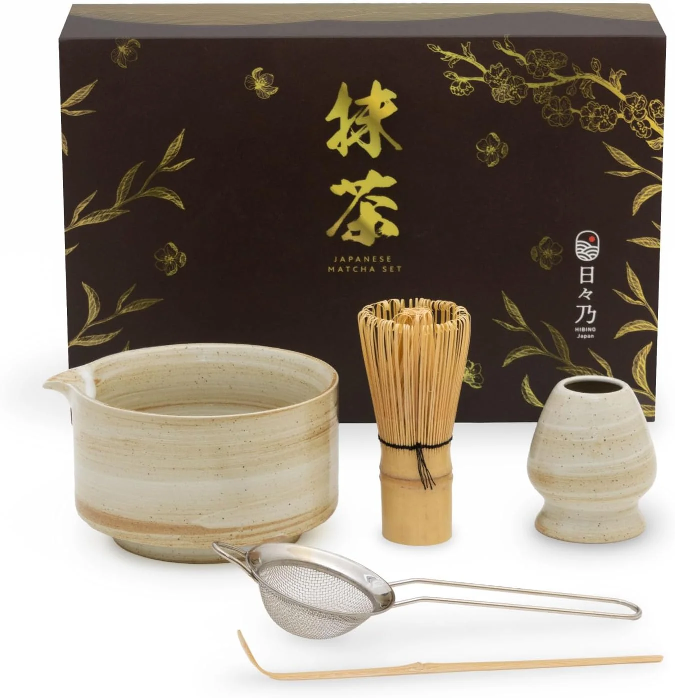 Premium Material Japanese Matcha Set Matcha Bowl with Spout Whisk Holder Bamboo Scoop Stainless Sifter 5-Piece Traditional Matcha Kit Designed in Japan High-End