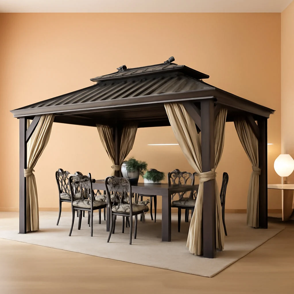 Fashionable 10×13 Galvanized Steel Gazebo With Netting Curtains Functional