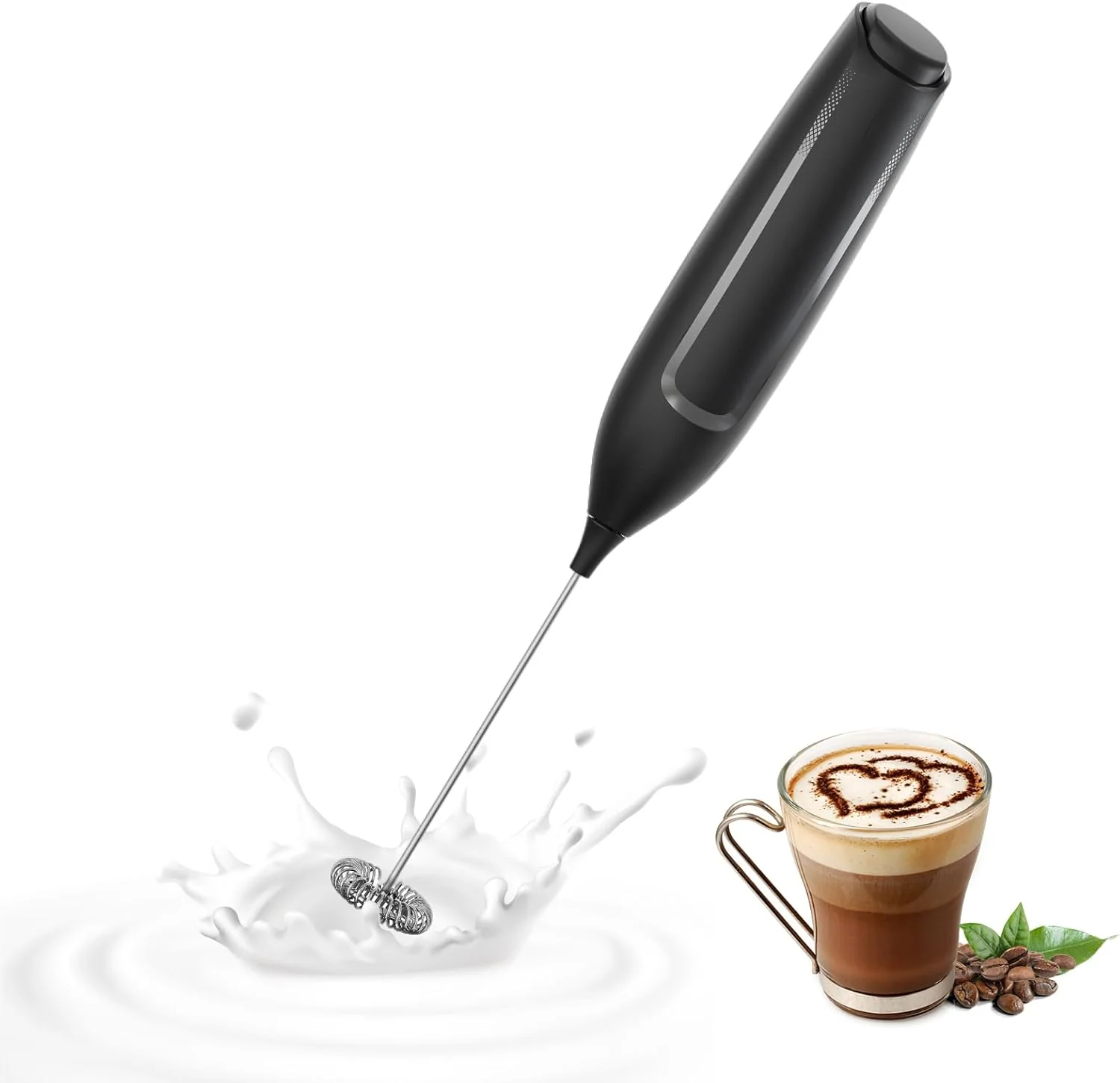 Powerful Milk Frother Handheld Battery Electric Foam Maker Frother Wand Drink Mixer with Stainless Steel Whisk for Coffee Matcha Lattes Cappuccino Black Traditional