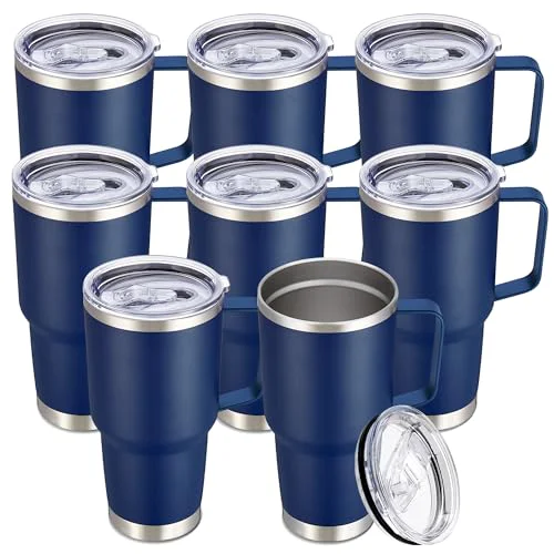 Effective 30 oz Stainless Steel Tumblers Bulk with Handle and Lid 8 Count Selected