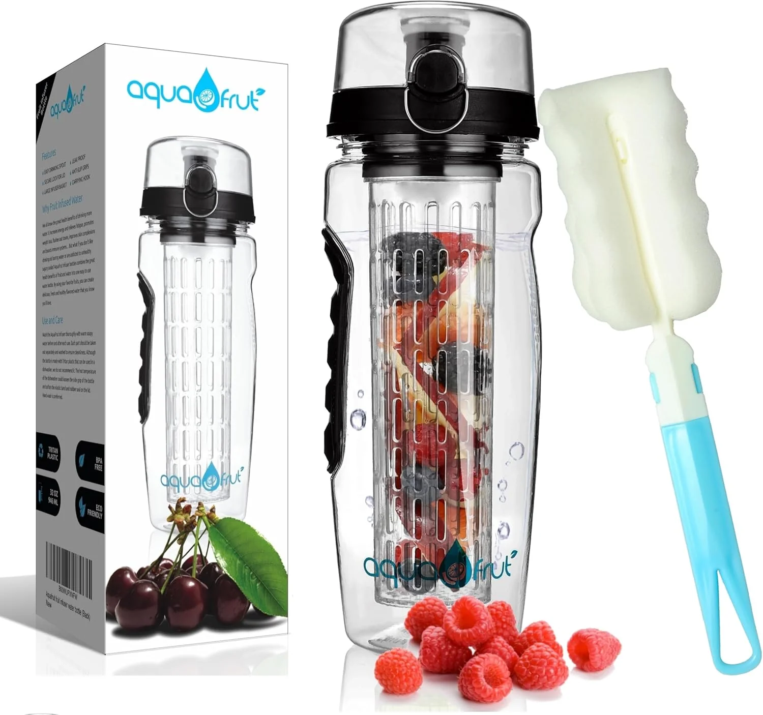 Contemporary AquaFrut 32 OZ Fruit Infuser Water Bottle BPA- Fruit Infusion Sports Bottle – Flip Top Lid w Drinking Spout Leak Proof Made of Durable Tritan Trendy