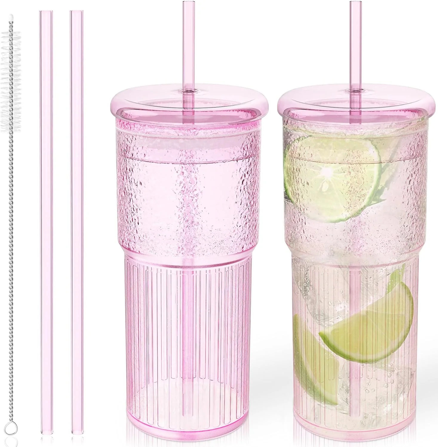 Reusable Glass Cups with Lids and Glass Straws High Borosilicate 20OZ Pink Tumblers 2Pcs for Coffee Tea Juice Smoothies Hot Cold Drinks at Home Office Green