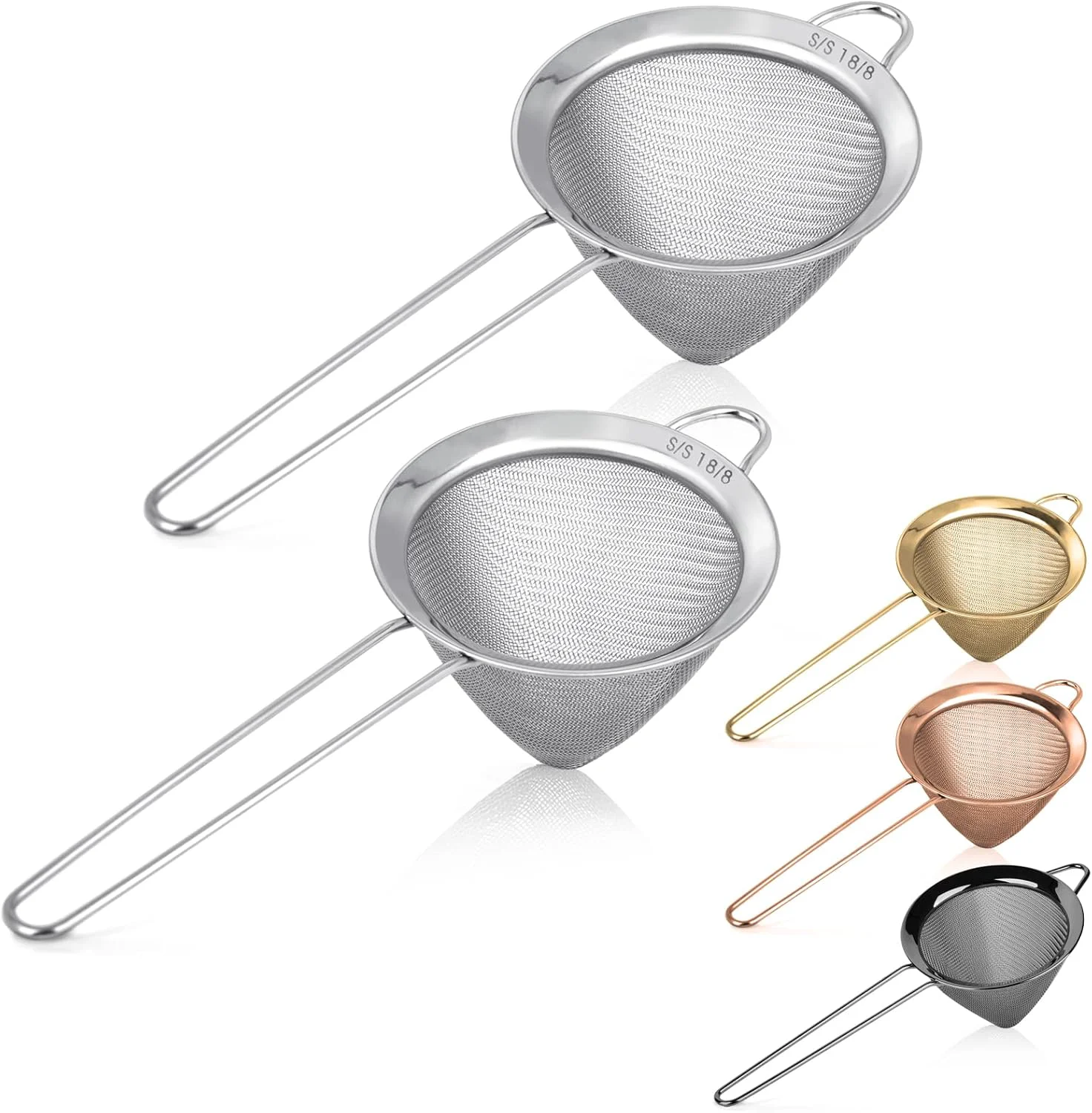High-Grade 2 Pack Stainless Steel 18 8 Small Food Strainer Fine Mesh Sieve with Long Handle Cocktail Strainer For Cocktails Tea Herbs Coffee amp Drinks Rust Proof amp Great as Tea Strainer 3.5inch Premium Material