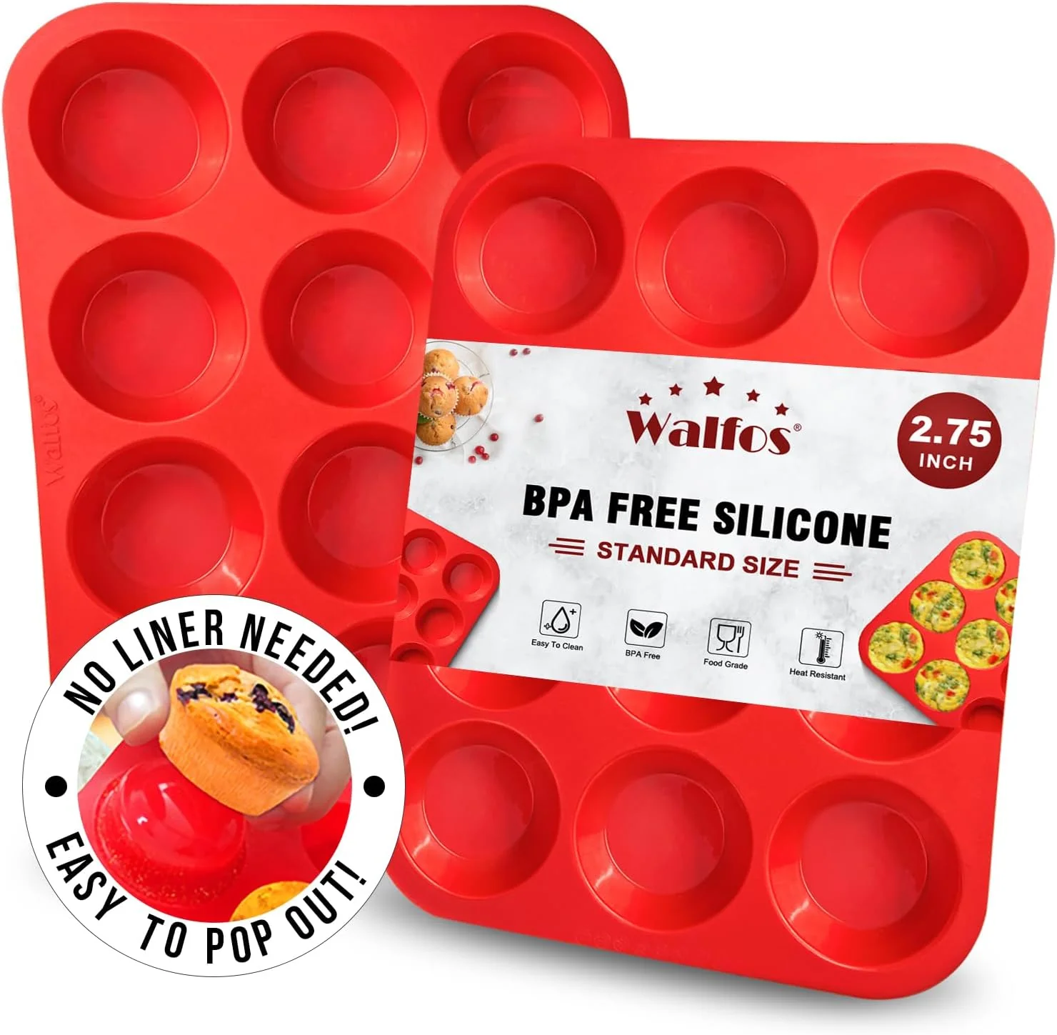 Crafted Walfos Muffin Pan Set – 12 Cups Regular Silicone Cupcake Pan Non-stick and BPA Great for Making Muffin Cakes Tart Fat Bombs Official