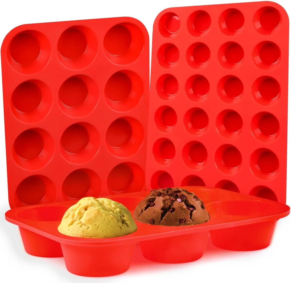 Environmentally Friendly Silicone Muffin Pan Set – Mini 24 Cups Regular 12 Cups Cupcake Pan Jumbo 6 Cups Muffin Pan Silicone Bakeware for Baking Set of 3 Trendy