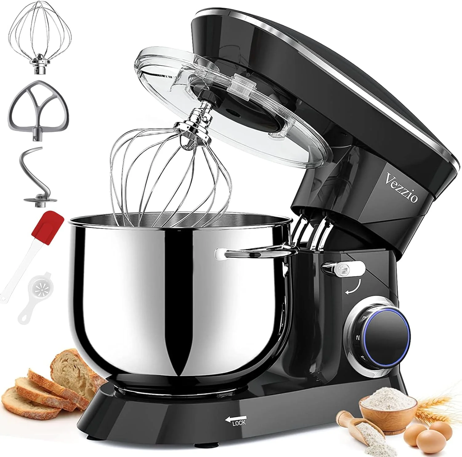 Environmentally Friendly 9.5 Qt Stand Mixer 10-Speed Tilt-Head Food Mixer Vezzio 660W Kitchen Electric Mixer with Stainless Steel Bowl Original Design