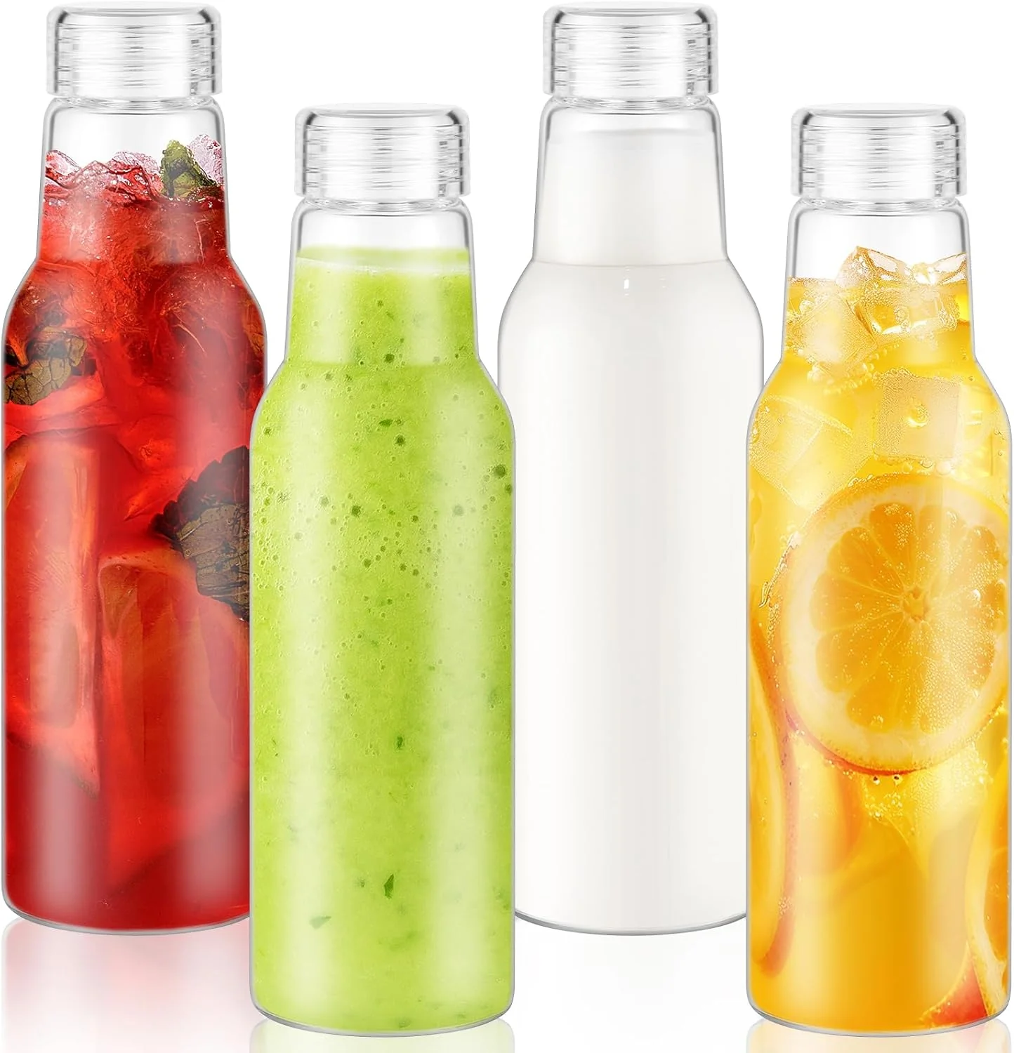 Selected 25 Oz Glass Bottles with Lids Glass Juice Bottles Smoothies Water Milks Beverage Storage Clear Glass Jars for Pickles Food Storage 4 Pack Modern