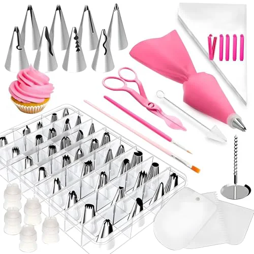 Quality Cake Decorating Kit 83 Pieces Pink Flower Opening Silicone Stainless Steel Piping Tips First-Class