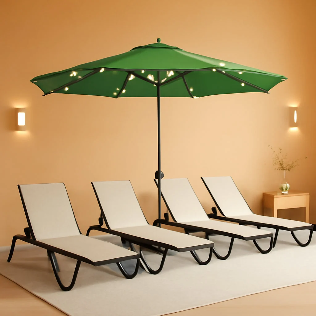 Specialty 15 Foot Solar LED Double Sided Outdoor Umbrella With Base Optimized