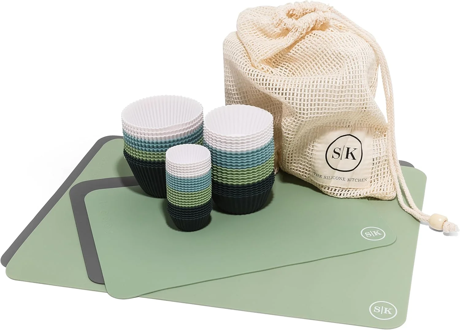 Specialty Silicone Baking Cups Mats Set – 60 Cups 4 Mats Certified