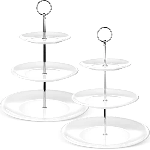 Trendy 2 Pcs 3 Tier Porcelain Cupcake Stand Specialty