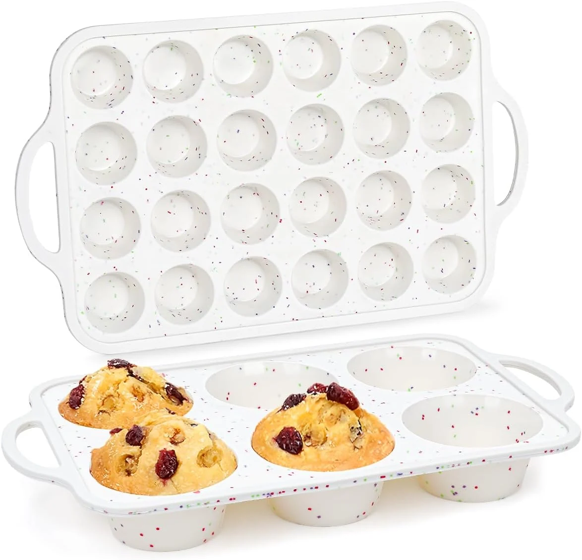 Green Silicone Muffin Pans for Baking Metal Reinforced Frame Jumbo 6 Cups Mini 24 Cups Cupcake Pan Nonstick Muffin Pan for Homemade Baking Easy to Handle Soft