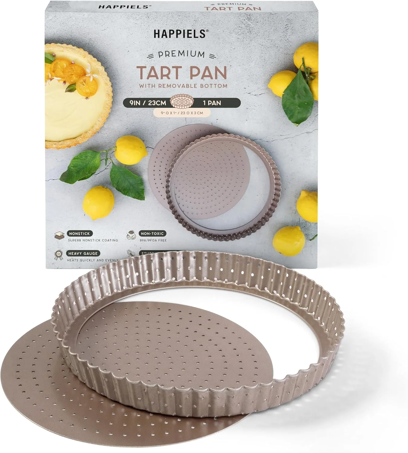 Detailed Nonstick 9 Inch Tart Pan with Removable Bottom Pfoa BPA Non Toxic Fluted Pie Quiche Tin Fine