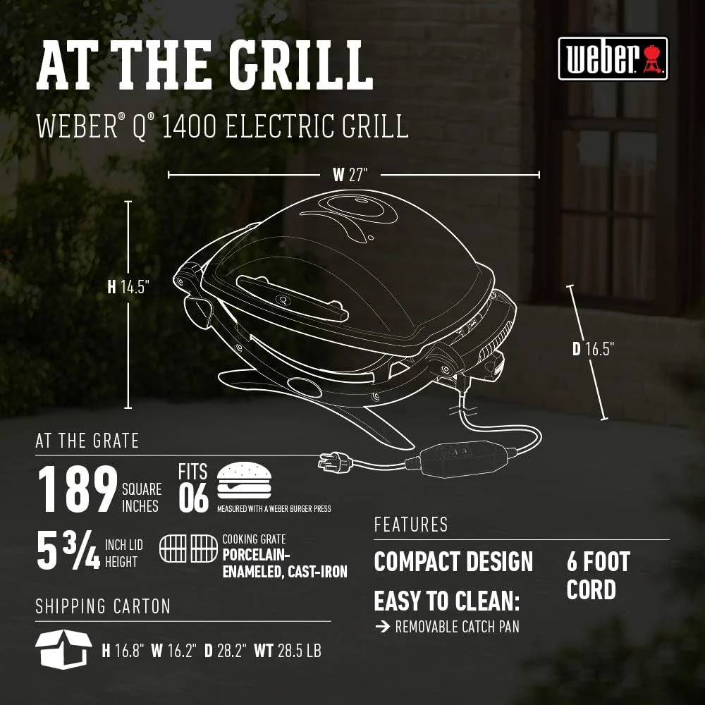 Fast Weber Q1400 Electric Grill Charcoal Gray Slate Portable Eco-Friendly