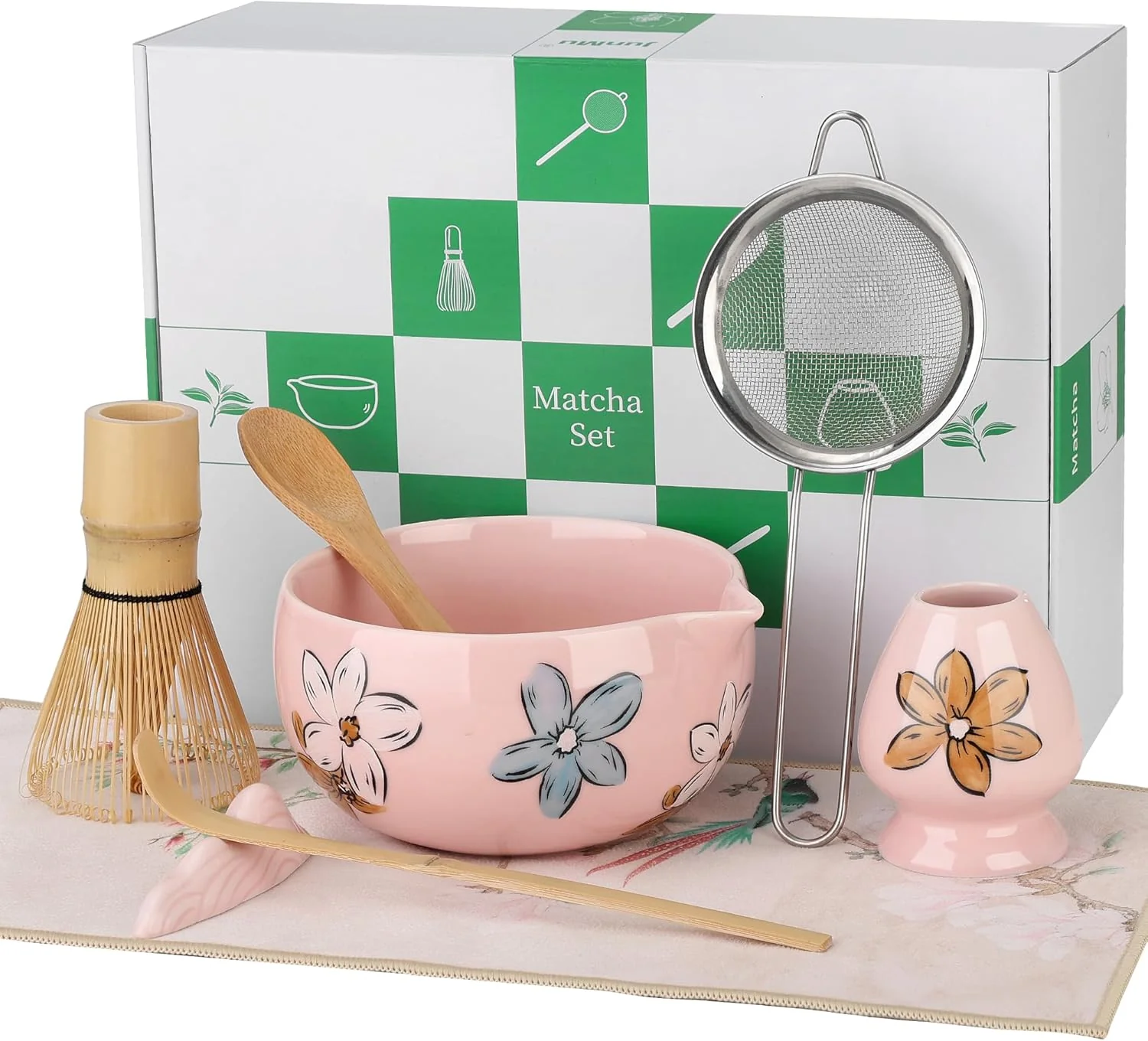Next-Generation Matcha Whisk Set Pink 8pcs Matcha Set Whisk And Bowl Matcha Kit With Bamboo Whisks Ceramic Matcha Bowl Sifter Scoop Holder Towel Stand Spoon Smart