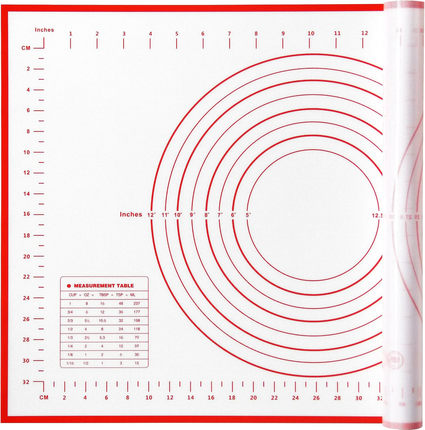 Original Design Yansumi silicone pastry non stick baking mat with measurement fondant mat with three sizes for silicone baking mat counter mat dough rolling mat fondant pie crust mat Red 24 L x16 W Premium Material