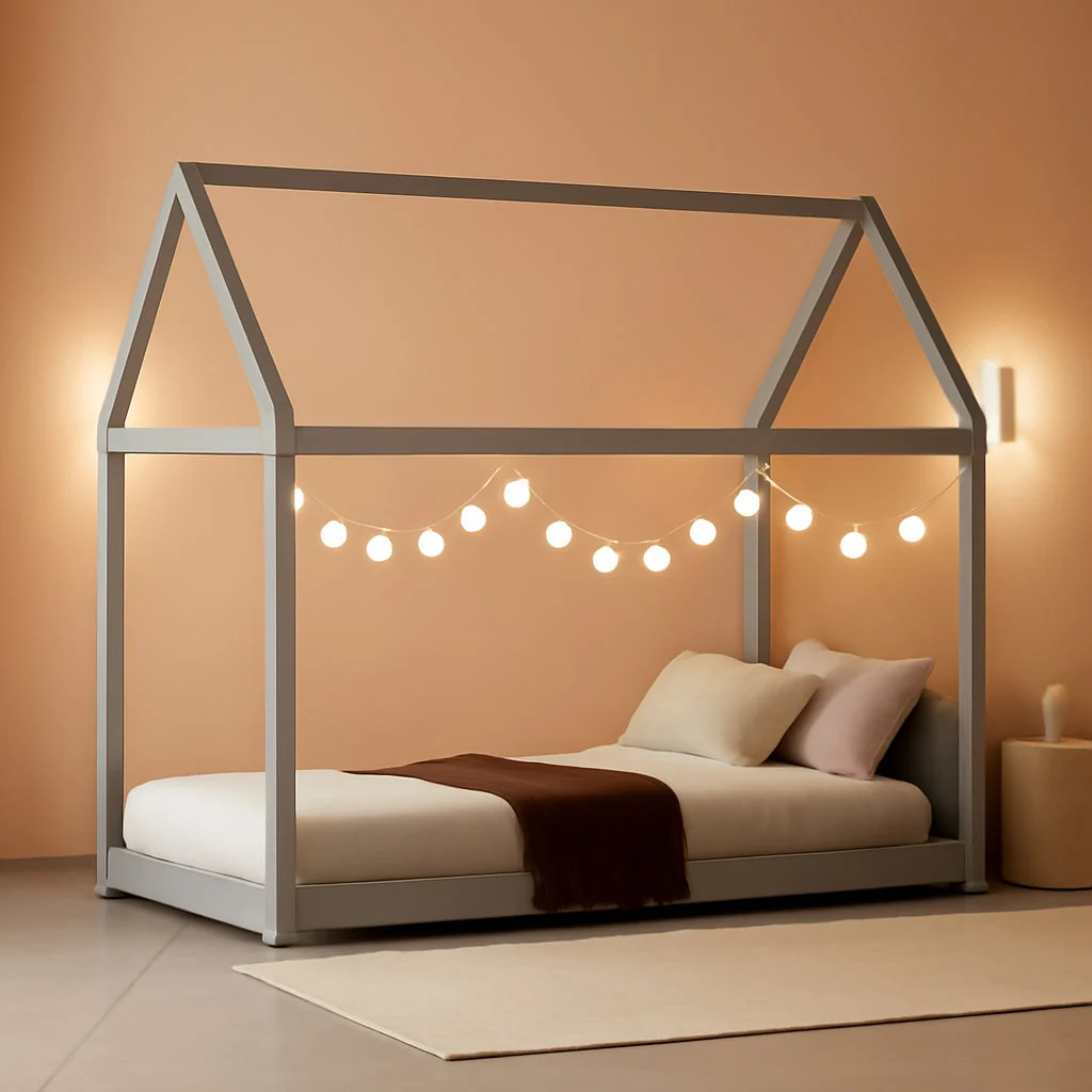 Innovative Grey Twin Montessori Playhouse Bedstead Slats Frame Efficient