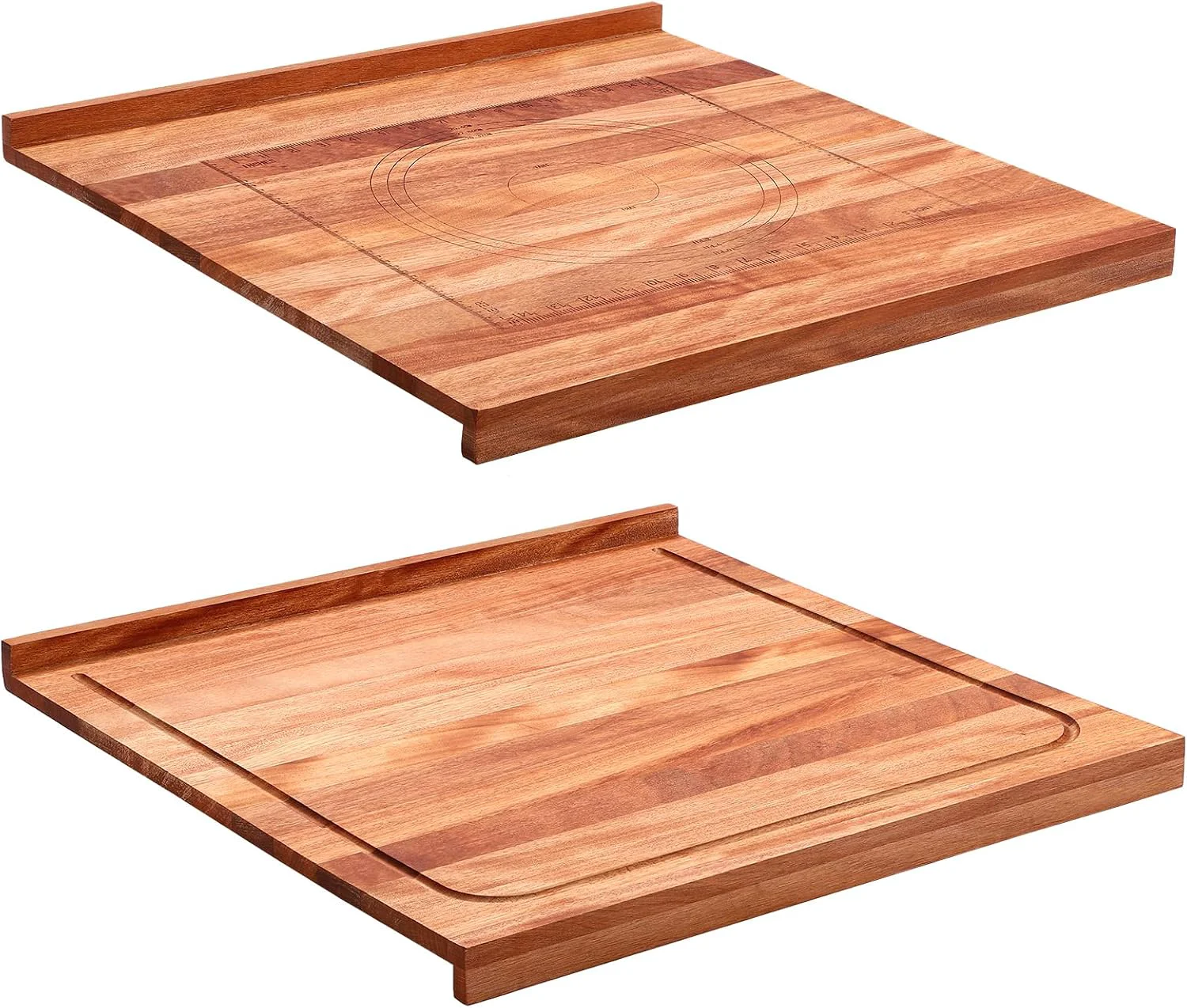 Carefully Designed Vesici Walnut Pastry Board with Lip for Rolling Dough 24 x 22.8 x 1.5 Large Wooden Cutting Chopping Kneading Board with Engraved Measurements for Counter Tabletop Kitchen Crafted