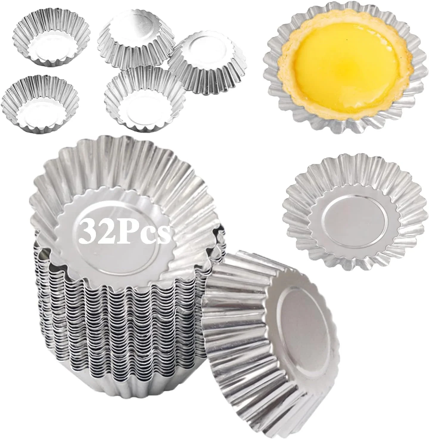 Prestigious Egg Tart Molds 32Pack Tart Pan 2.75inch Mini Tart Tins Aluminium Mini Tart Pans for Baking 32Pack-2.75inch Original Design
