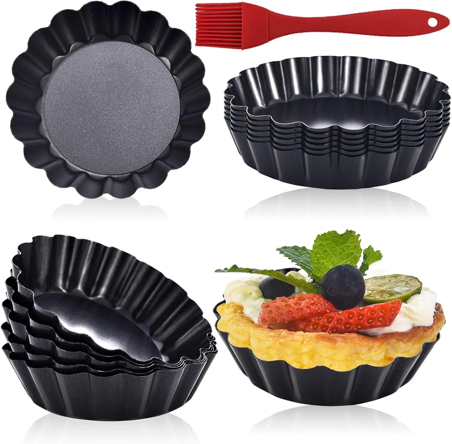 Easy-to-Use Datanya 12Pack Mini Tart Pans Removable Botttom 3 Inch Tart Pan Round Nonstick Carbon Steel Fluted Quiche Pie Tart Pan for Baking Pies Quiches Pure