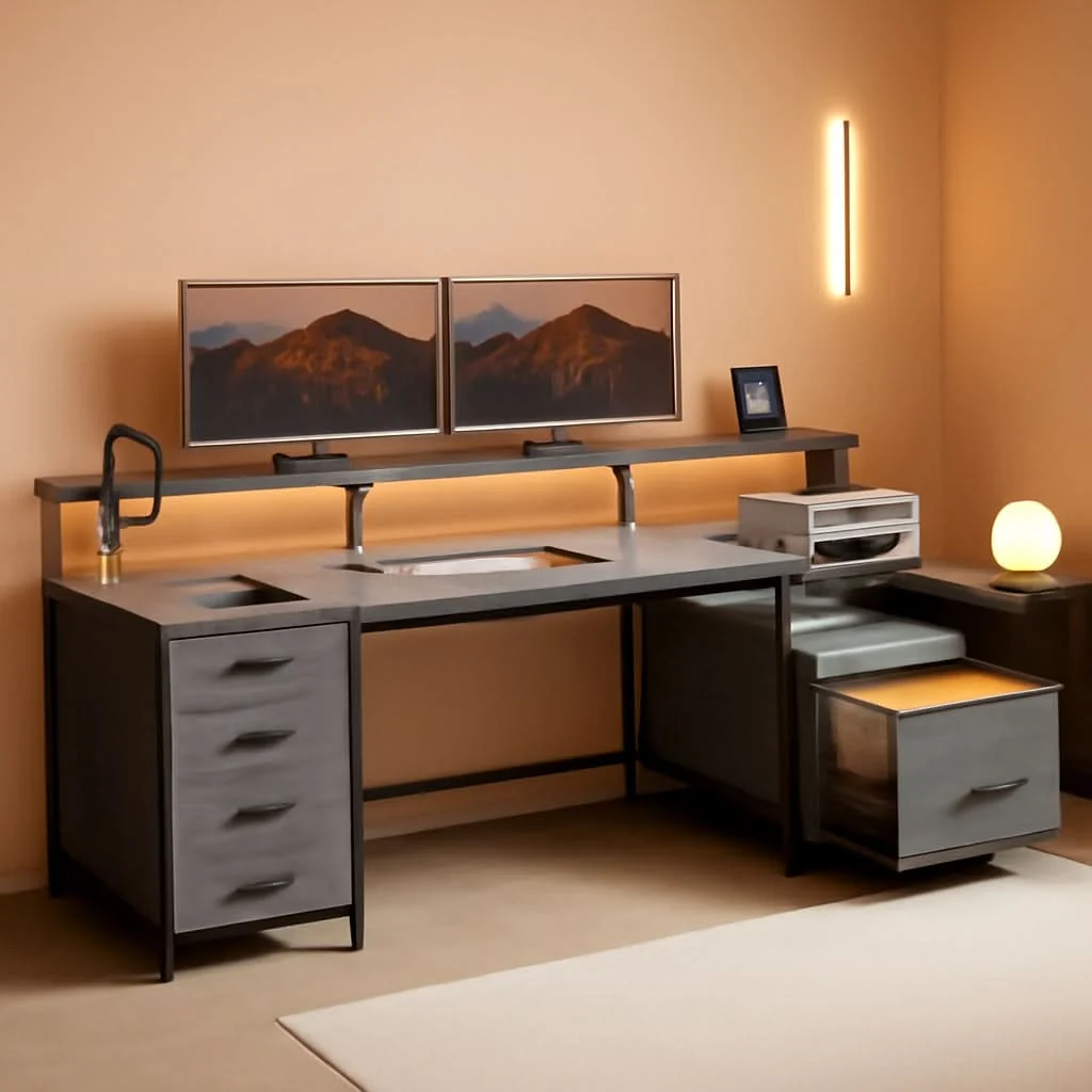 Secure 66 Inch Home Office Desk With File Drawer For Computer Smart