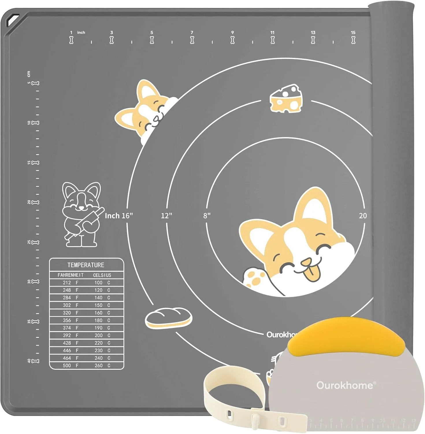 Elegant Ourokhome Silicone Baking Mat Sheet and Pastry Dough Cutter 0.5 Inch Thick 28 X 20 BPA Silicone Rolling Mat Non-Stick and Anti-Slip Next-Generation
