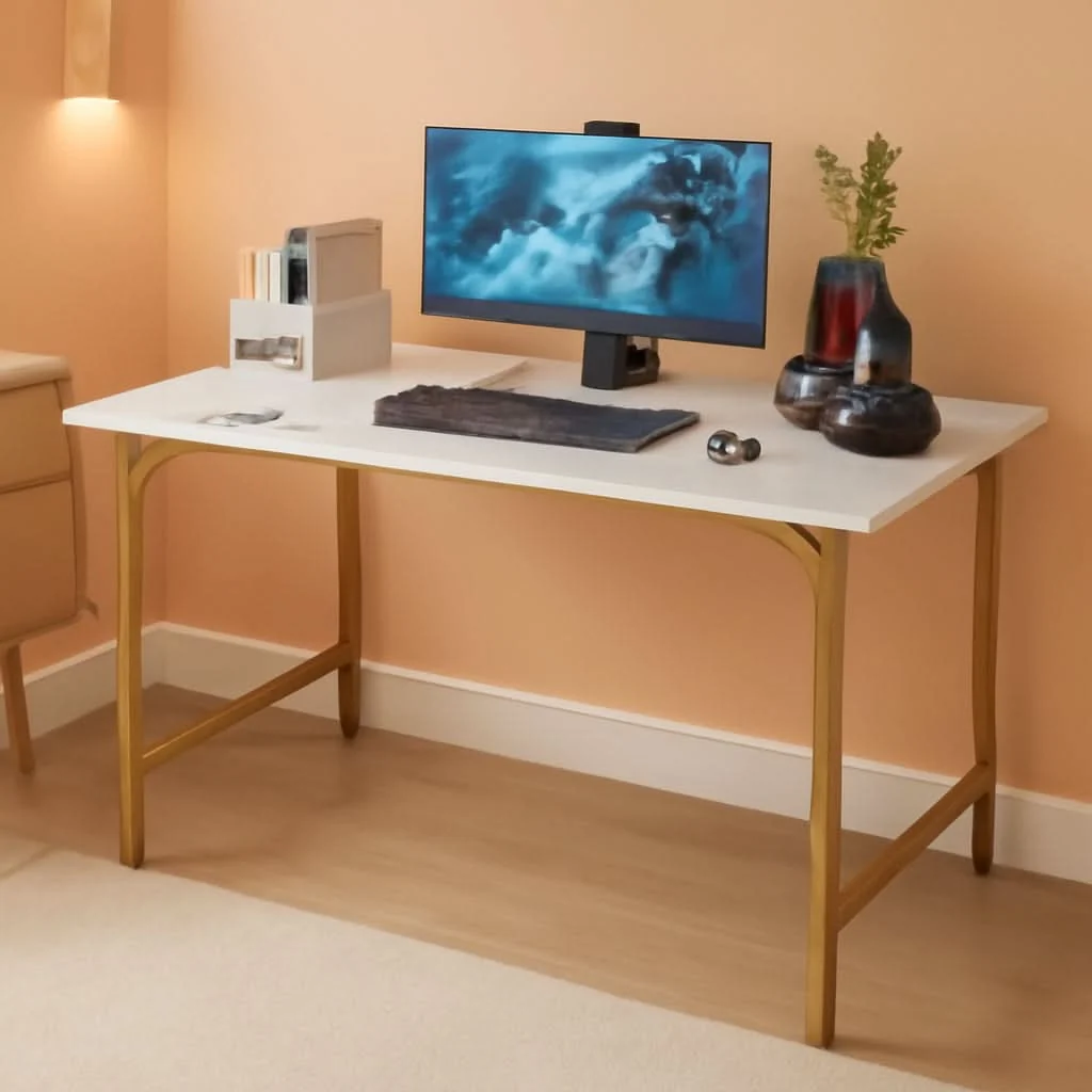 High-Performance 47 Inch Computer Desk Gold Metal Frame Modern Home Office Desk Advanced