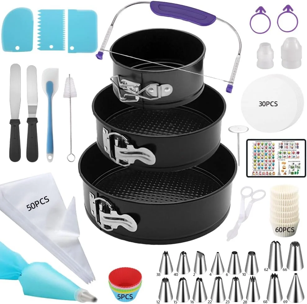 Contemporary 179PCS Cake Pan Set for Baking 3PCS Springform Round Cake Pans 4 7 9 Inch Non-Stick Springform Pan 65 Baking Cups 30Parchment paper liners Piping Tips and Bags for Cake Decorating Comfortable