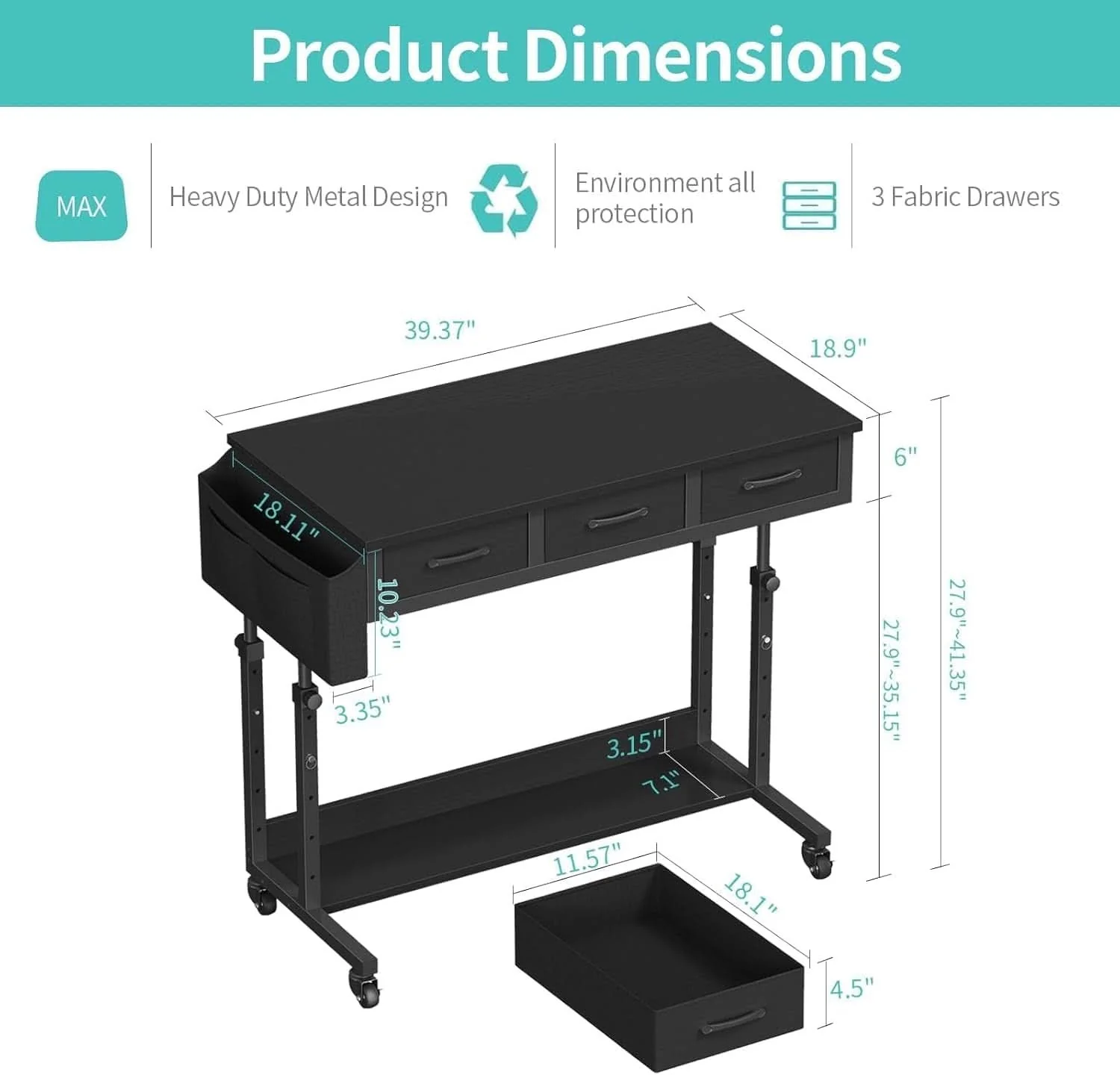 Soft Adjustable Height Rolling Standing Desk with Drawers Specialty