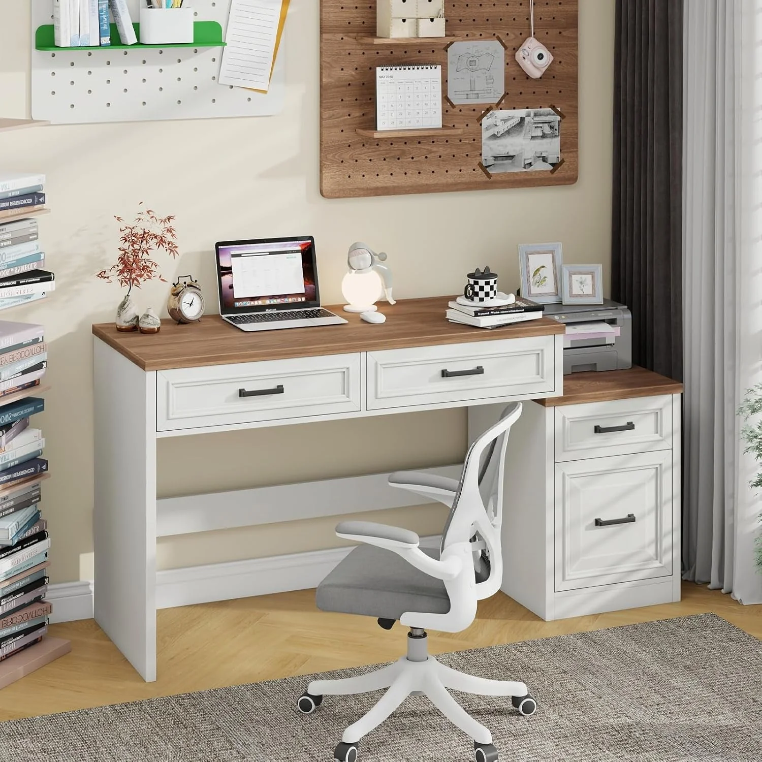Practical 61 Inch Distressed Farmhouse Computer Desk Storage Secure