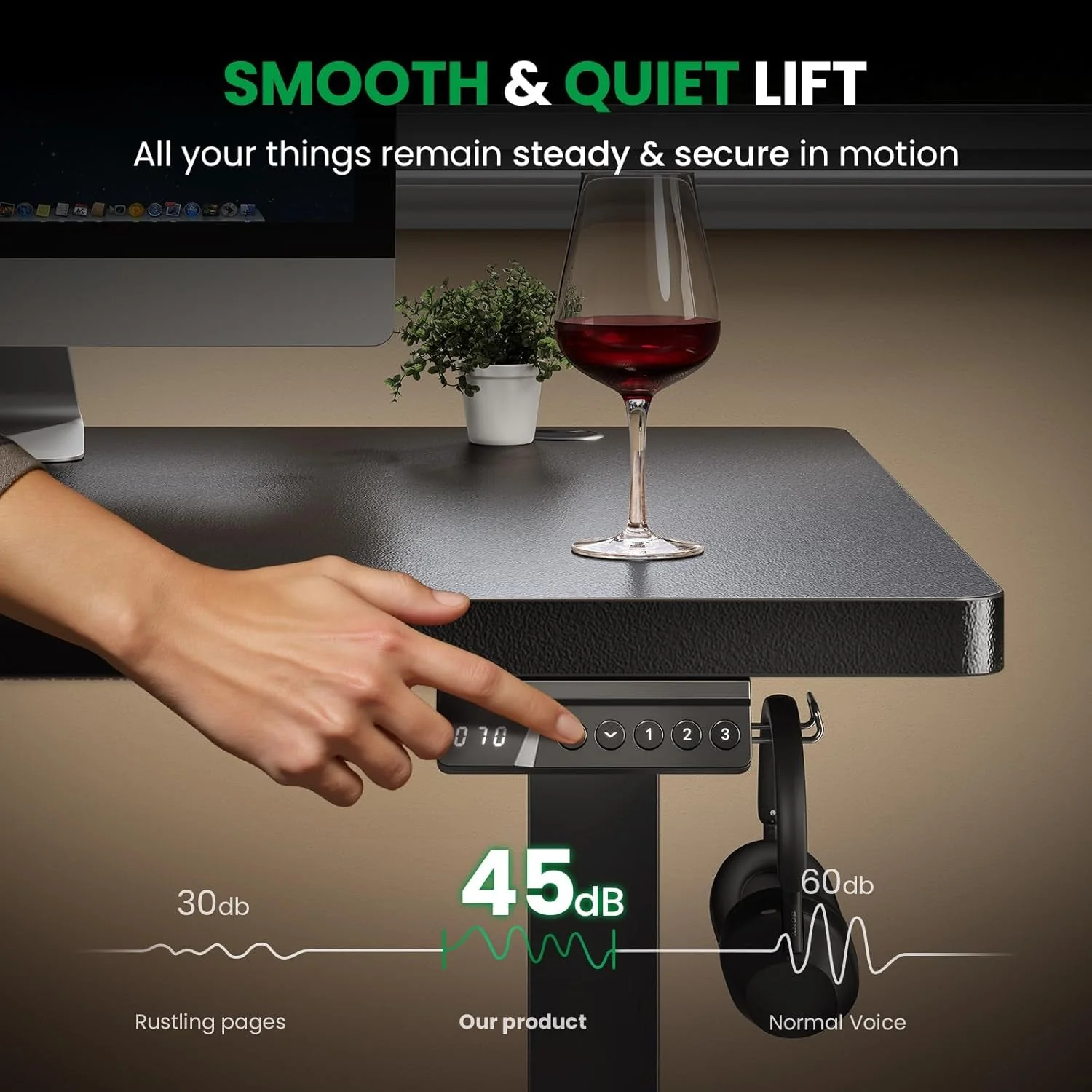 Long-Lasting Electric Standing Desk 60×28 Inch Height Adjustable Soft