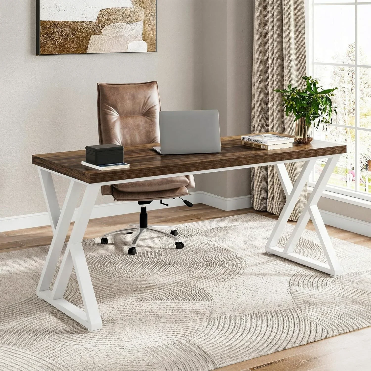 Flexible Walnut 55Inch ZShaped Industrial Grade Computer Desk Quality
