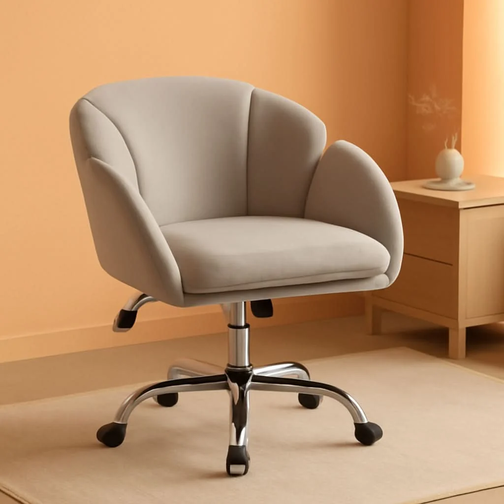 Professional Velvet Desk Chair Armrests Light Gray Modern Office Chair Practical