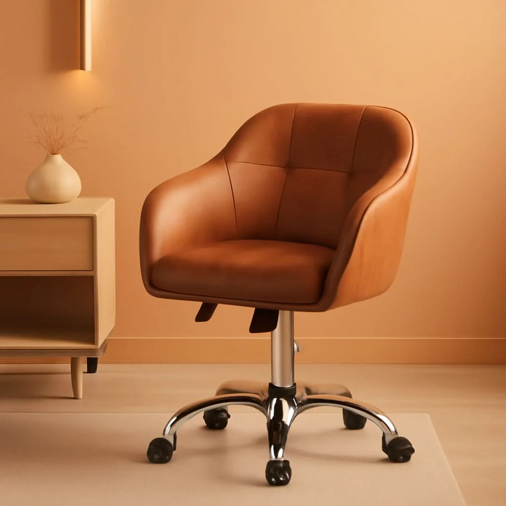 World-Class Brown Faux Leather Desk Chair With Adjustable Tilt Casual