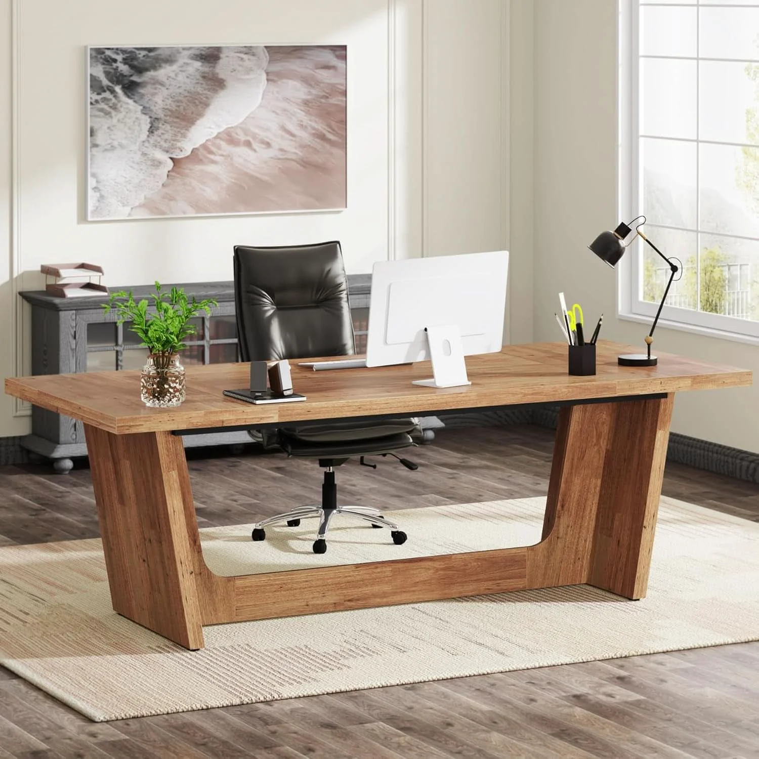 Official Walnut 70 Inch Executive Desk For Home Office Workspace Prestigious