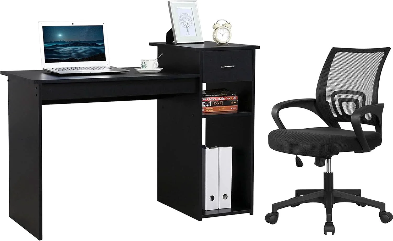 Solid Modern Desk Drawer Shelves And Ergonomic Mesh Chair Set Exceptional