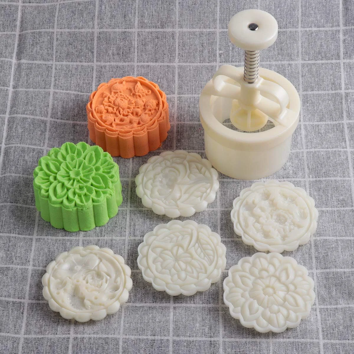 Exceptional Cookie Stamp Mooncake Mold Set Cookie Press Maker 180g Shaper Thickness Adjustable Bath Bomb Mold Mid-autumn Festival Moon Cake Mold DIY Shortbread Hand Cutter Cake Pie Polvoron Mold Traditional