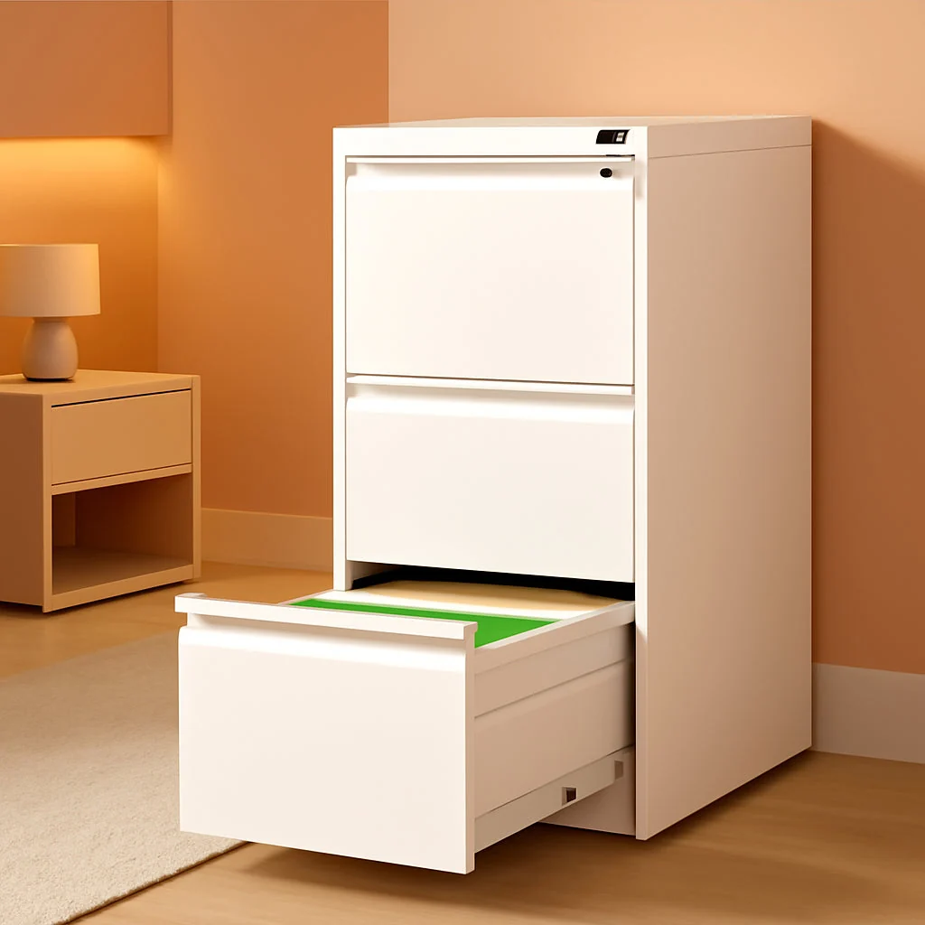 Secure White 3 Drawer Vertical File Cabinet Locking Mechanism Breathable
