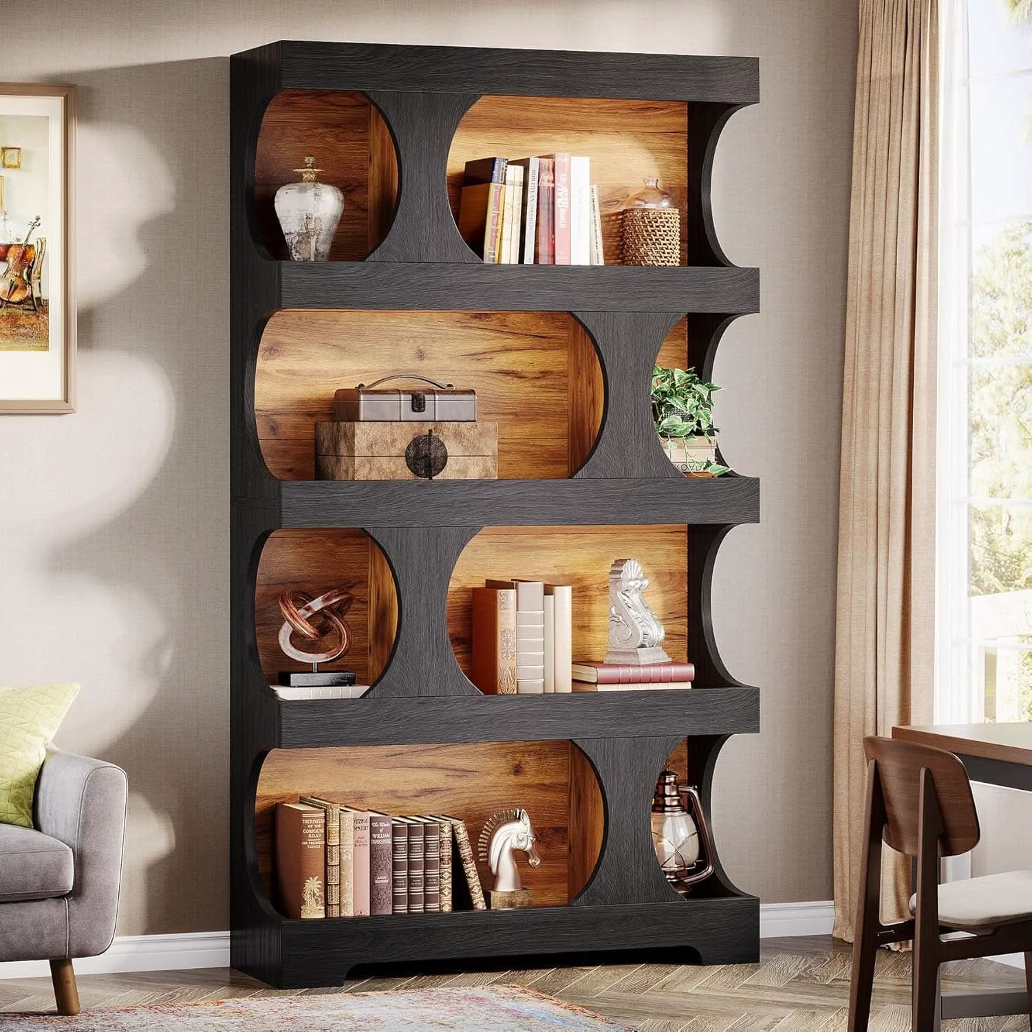 Crafted Blackened 71 Inch Tall Architectural Walnut Bookcase Green