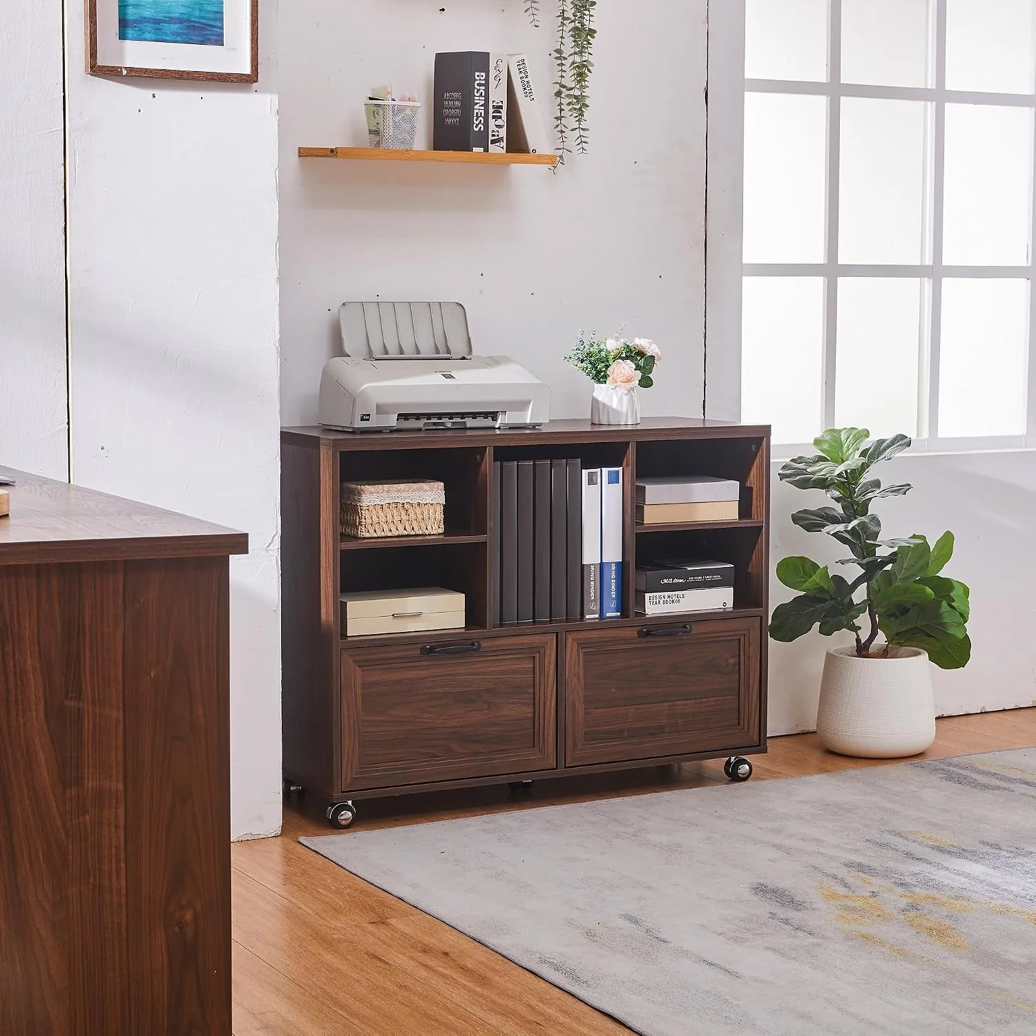 Healthy Brown 39-Inch Farmhouse Rolling File Cabinet Storage Certified