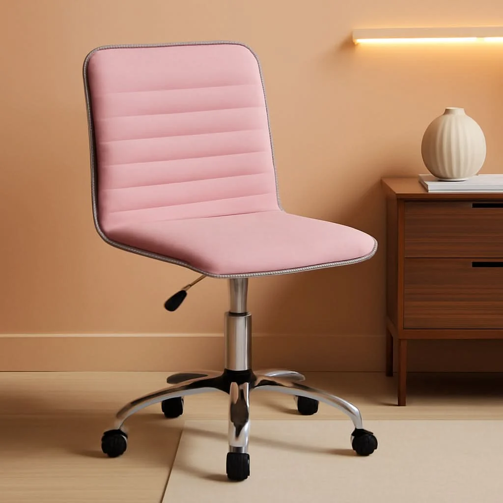 High-Performance Velvet Low Back Vanity Chair Apricot Pink Height Adjustable Swivel Cha Breathable